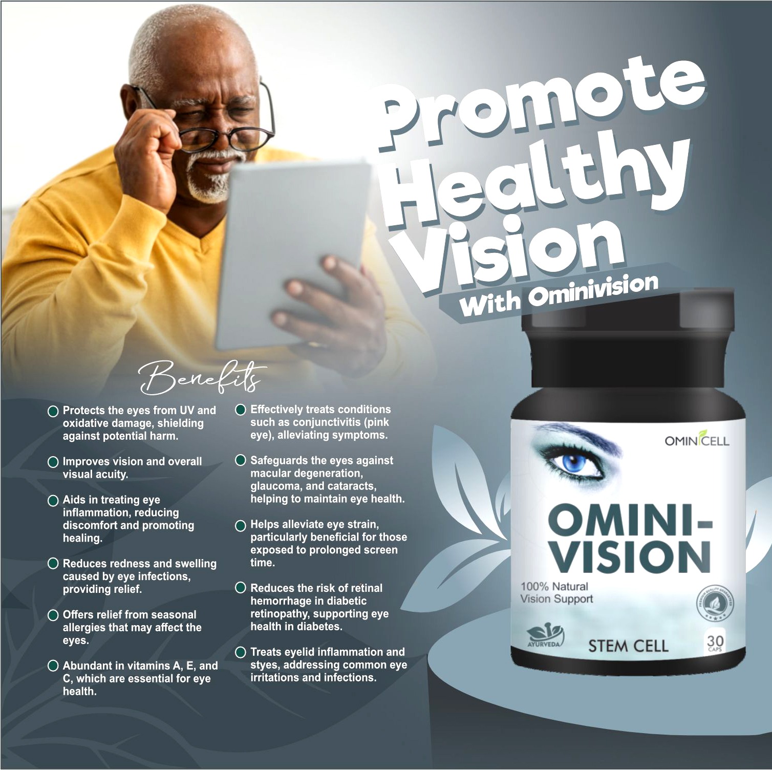 Omini Vision - Vision Support Supplement for Eye Health, Improve Vision and Protect Against Eye Strain